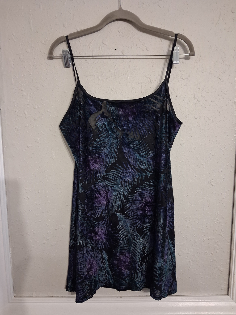 Vintage 80s 90s California dynasty lingerie slip dress mini burnout palm leaves